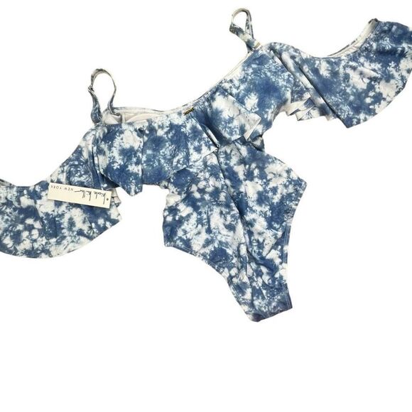 NICOLE MILLER Women's Blue Tie Dye  Cold Shoulder One Piece Swimsuit Small NWT - Picture 7 of 11